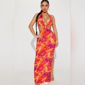 Haute Monde Women's Vibrant Multicolor Halter Dress With Cutouts